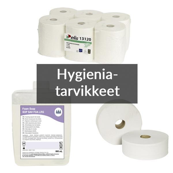 Hygieniatarvikkeita - saippuakanisteri, wc-paperirullat
